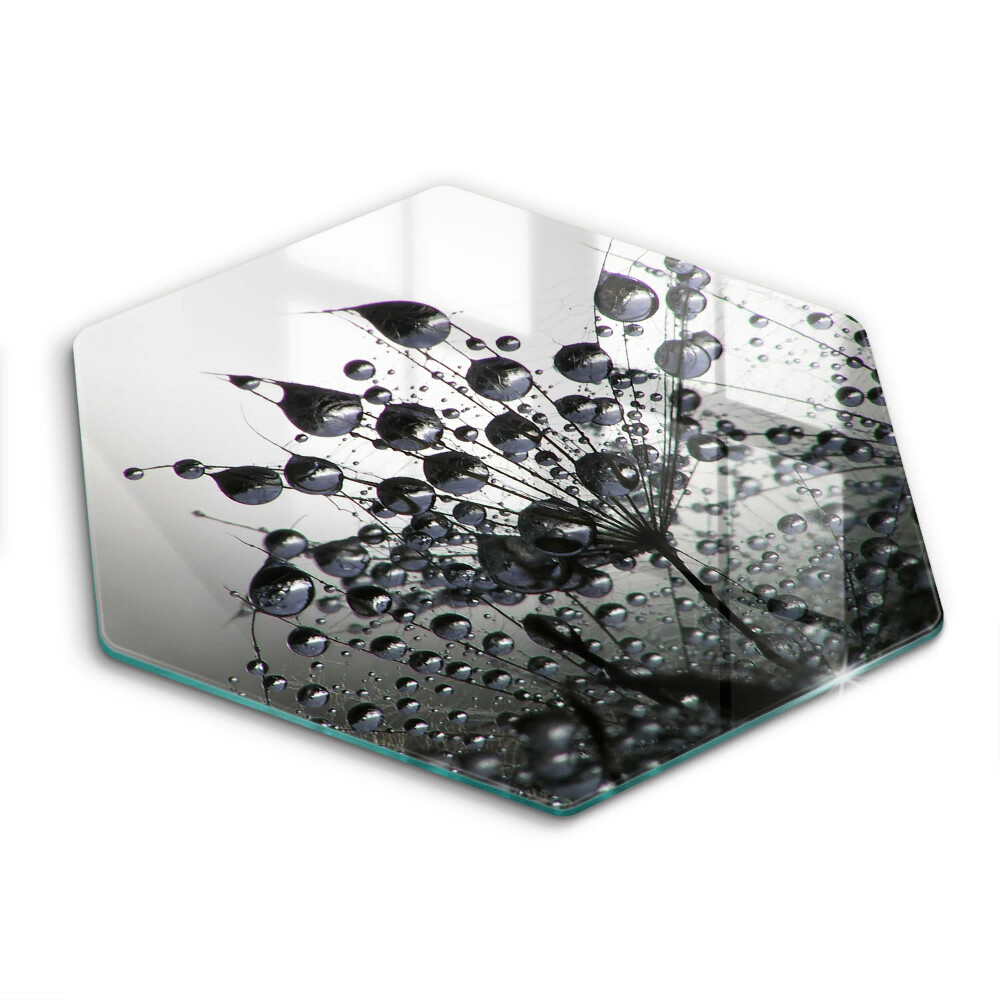 Tocător din sticlă hexagonal Păpădii și rouă