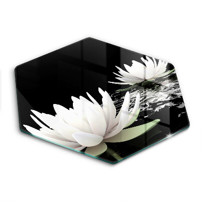 Tocător de bucătărie în formă de hexagon Crini albi pe apă