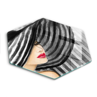 Tocător din sticlă hexagonal Femeie cu pălărie