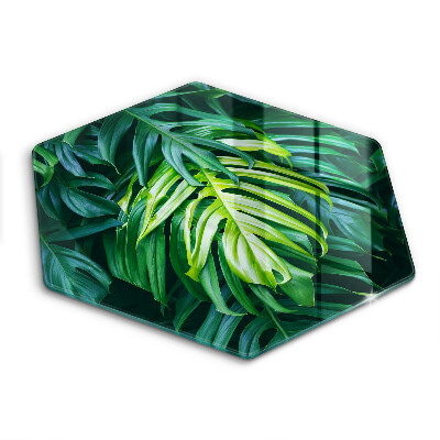 Tocător din sticlă hexagonal Frunze de Monstera sălbatică