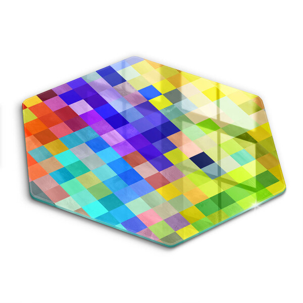 Tocător din sticlă hexagonal Pixeli pătrați colorați