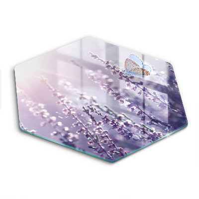 Tocător din sticlă hexagonal Flori sălbatice și un fluture