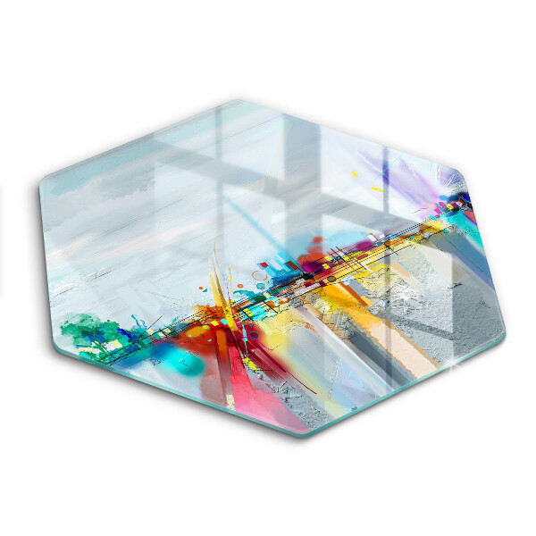 Tocător sticlă hexagonal Abstracție pictată