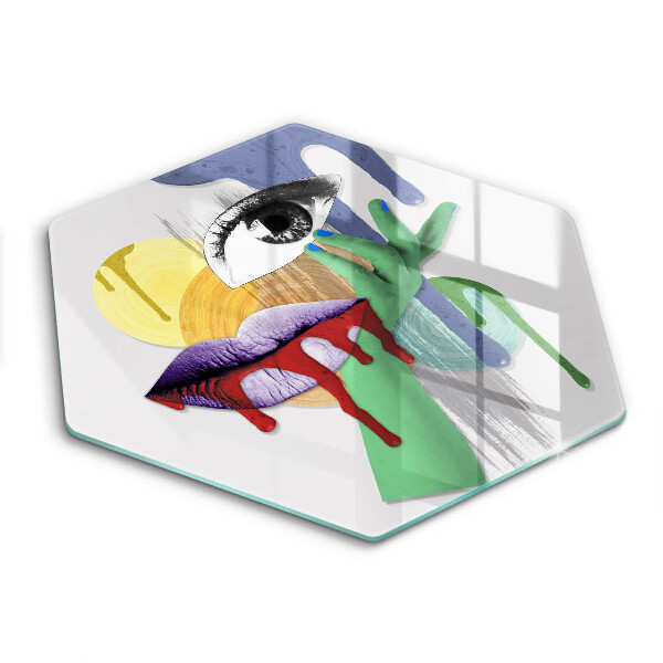 Tocător sticlă hexagonal Artă abstractă a colajului