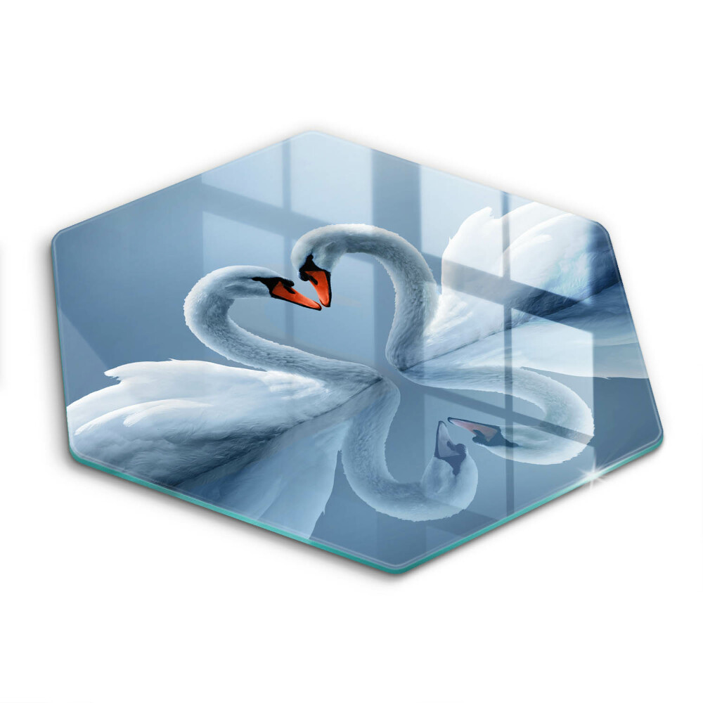 Tocător din sticlă hexagonal Inimă cu două lebede