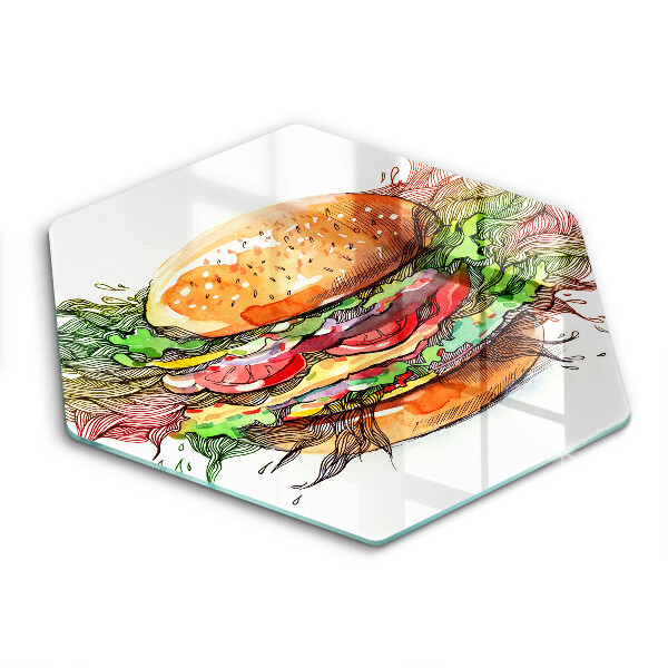Tocător de bucătărie în formă de hexagon Desen cu hamburger