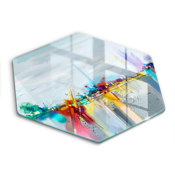 Tocător din sticlă hexagonal Abstracție pictată