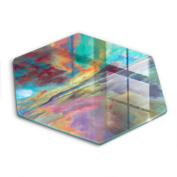 Tocător sticlă hexagonal Cer colorat
