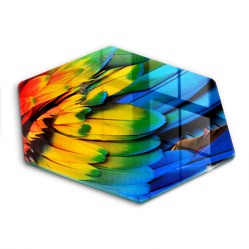 Tocător sticlă hexagonal Pene de papagal colorate