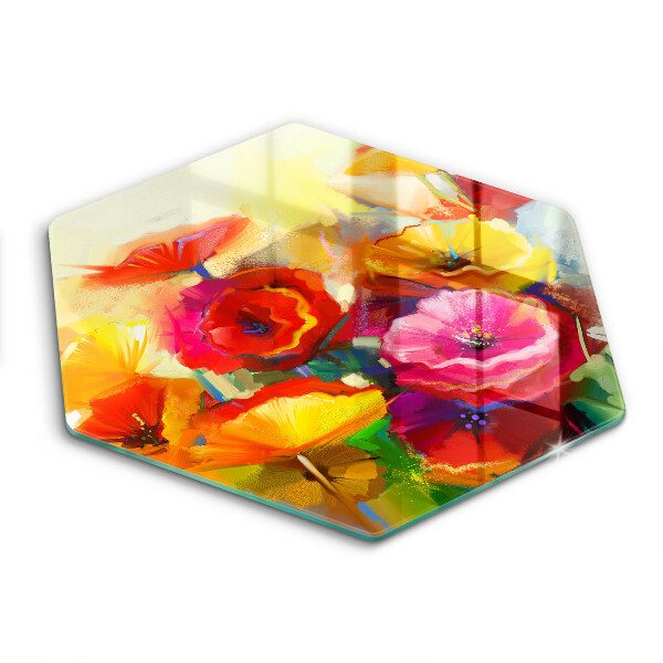 Tocător de bucătărie în formă de hexagon Flori colorate pictate