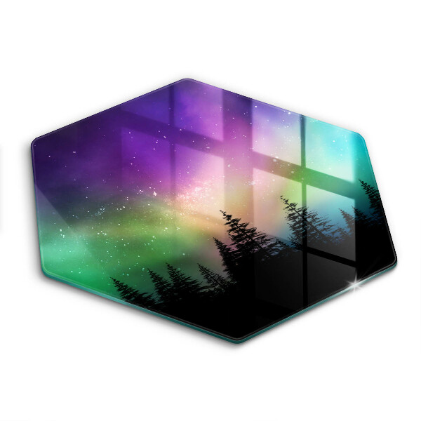 Tocător sticlă hexagonal Luminile Nordului și Pădurea