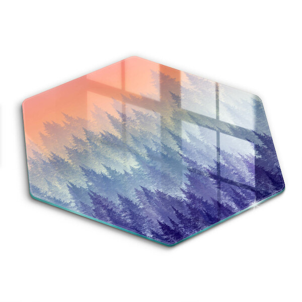 Tocător din sticlă hexagonal Pădure la apus