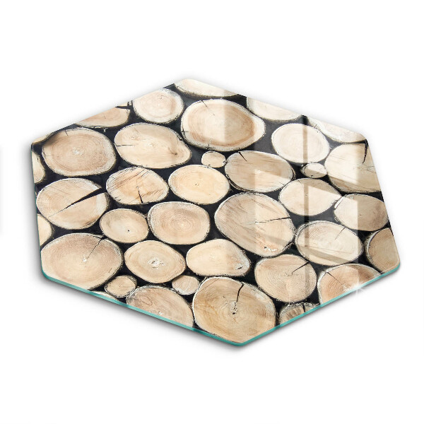 Tocător din sticlă hexagonal Trunchiuri de copaci din lemn