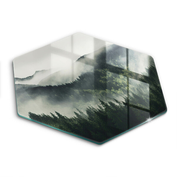 Tocător din sticlă hexagonal Peisaj de pădure și ceață