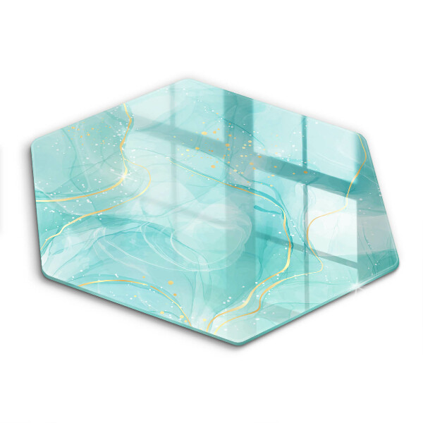 Tocător sticlă hexagonal Abstracție albastră și aurie