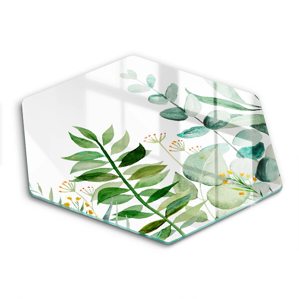 Tocător sticlă hexagonal Ilustrație a frunzelor de plante