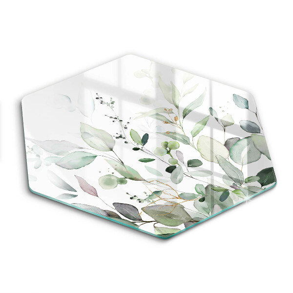 Tocător sticlă hexagonal Plante în acuarelă