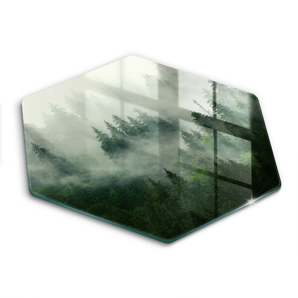 Tocător din sticlă hexagonal Peisaj de pădure cețos