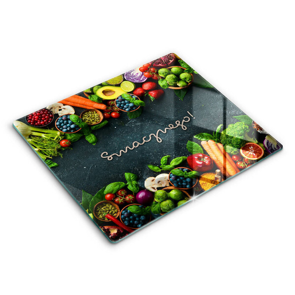 Tocător din sticlă Fructe și legume, Savurați cafeaua! 60x52cm