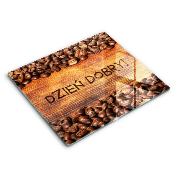 Tocător din sticlă Boabe de cafea, Inscripție: Bună dimineața! 60x52cm