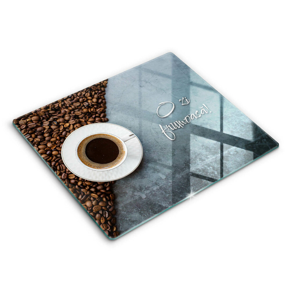 Tocător din sticlă O cană de cafea O zi bună! 60x52cm