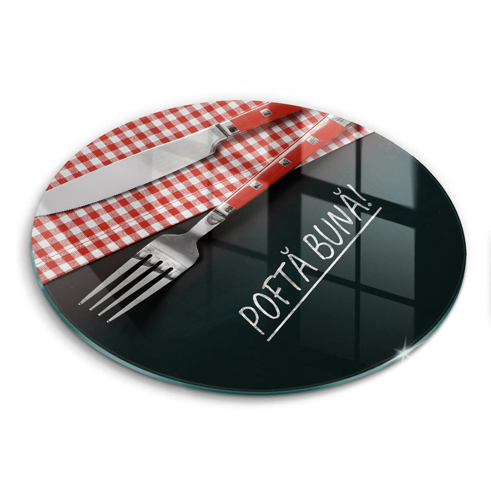 Tocător rotund de sticlă Poftă bună!