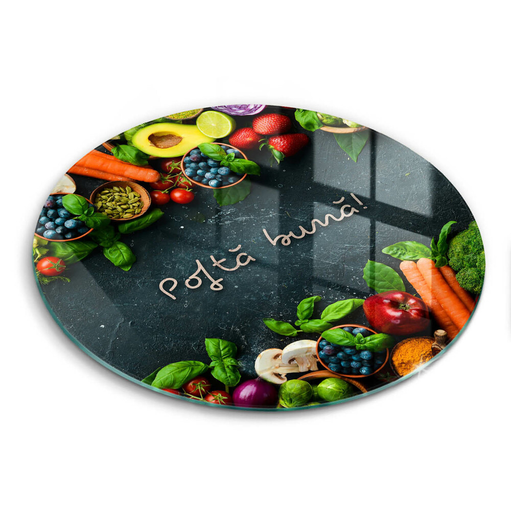 Tocător rotund de sticlă Fructe și Legume, Poftă bună!