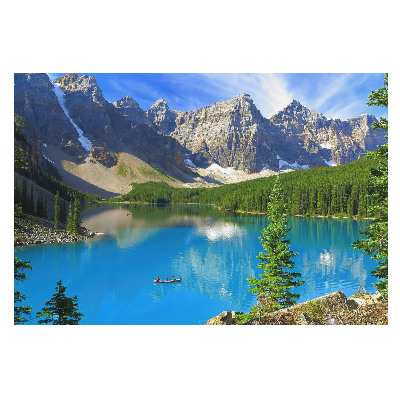 Peisaj montan cu lac și verdeață, idee decorativă pentru armonie