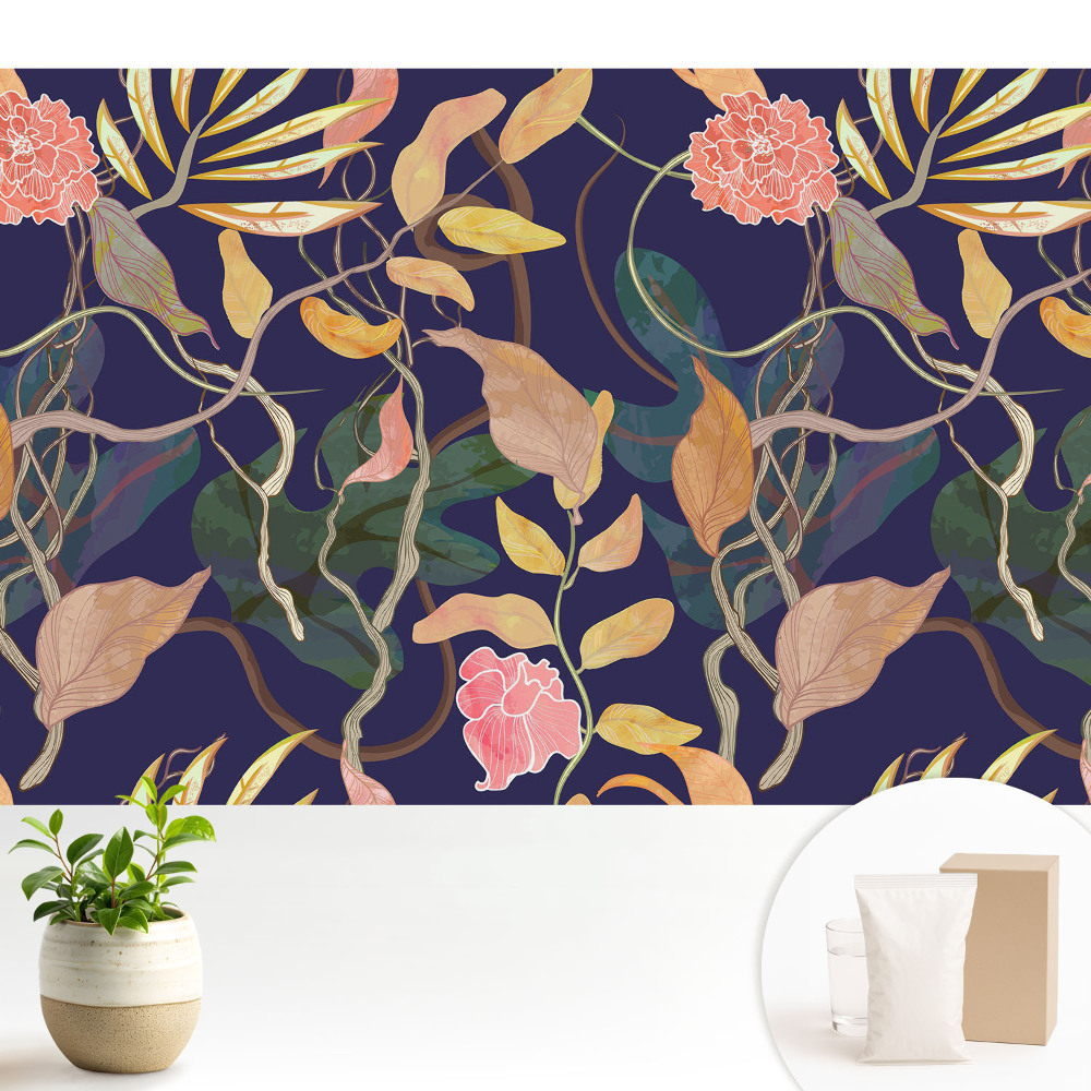 Floră exotică pe un fundal albastru marin