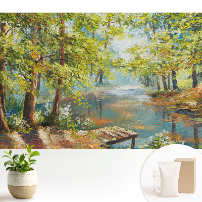 Un peisaj forestier atmosferic cu un lac