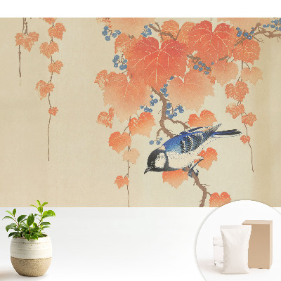 O pasăre pe o creangă cu fructe de pădure