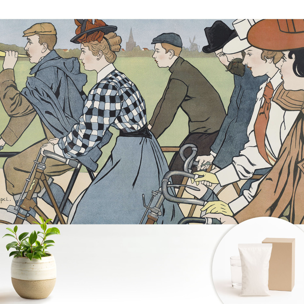 Scenă cu biciclete în stil Art Nouveau