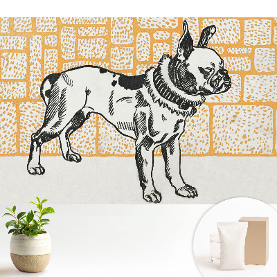 Un câine pe un fundal de cărămizi în stil retro