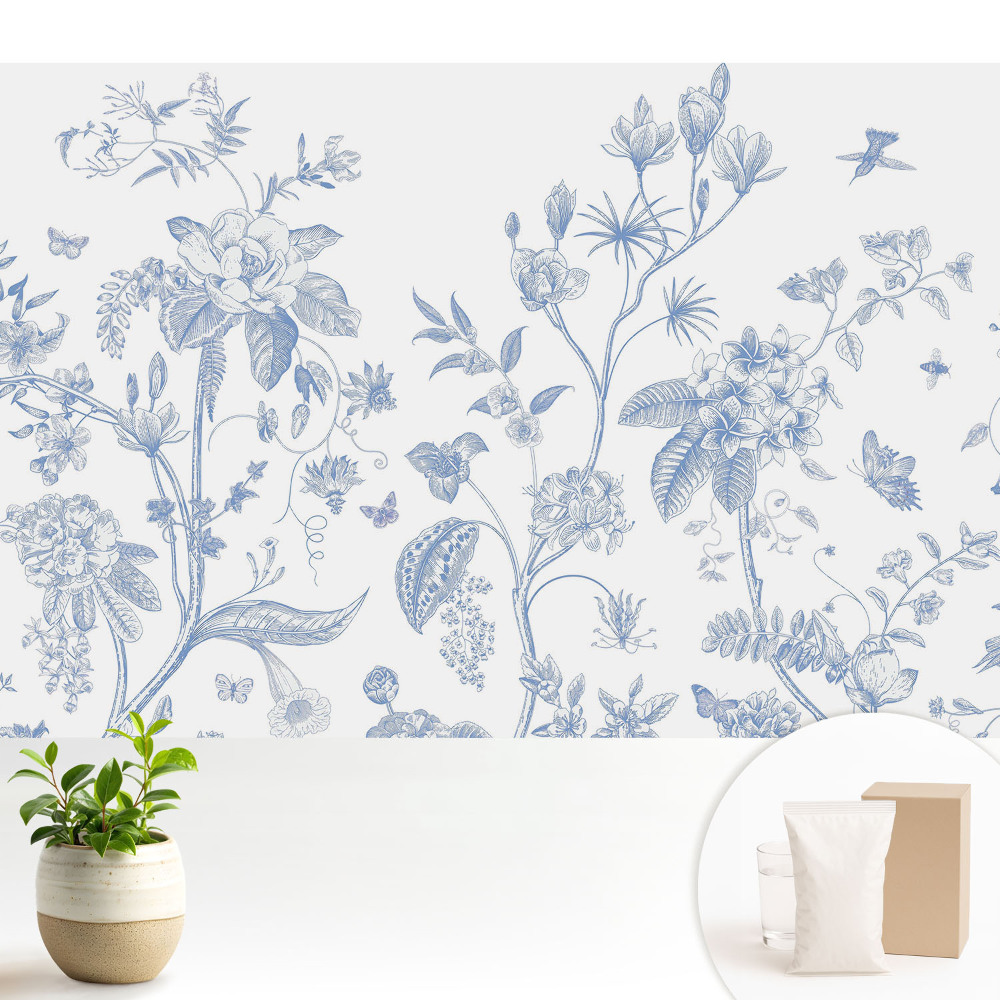 Flori și păsări albastre delicate