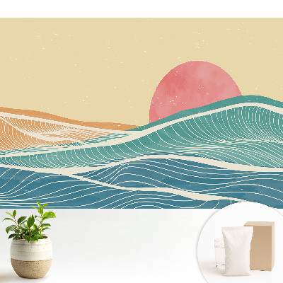 Valuri de mare și soare roz abstract