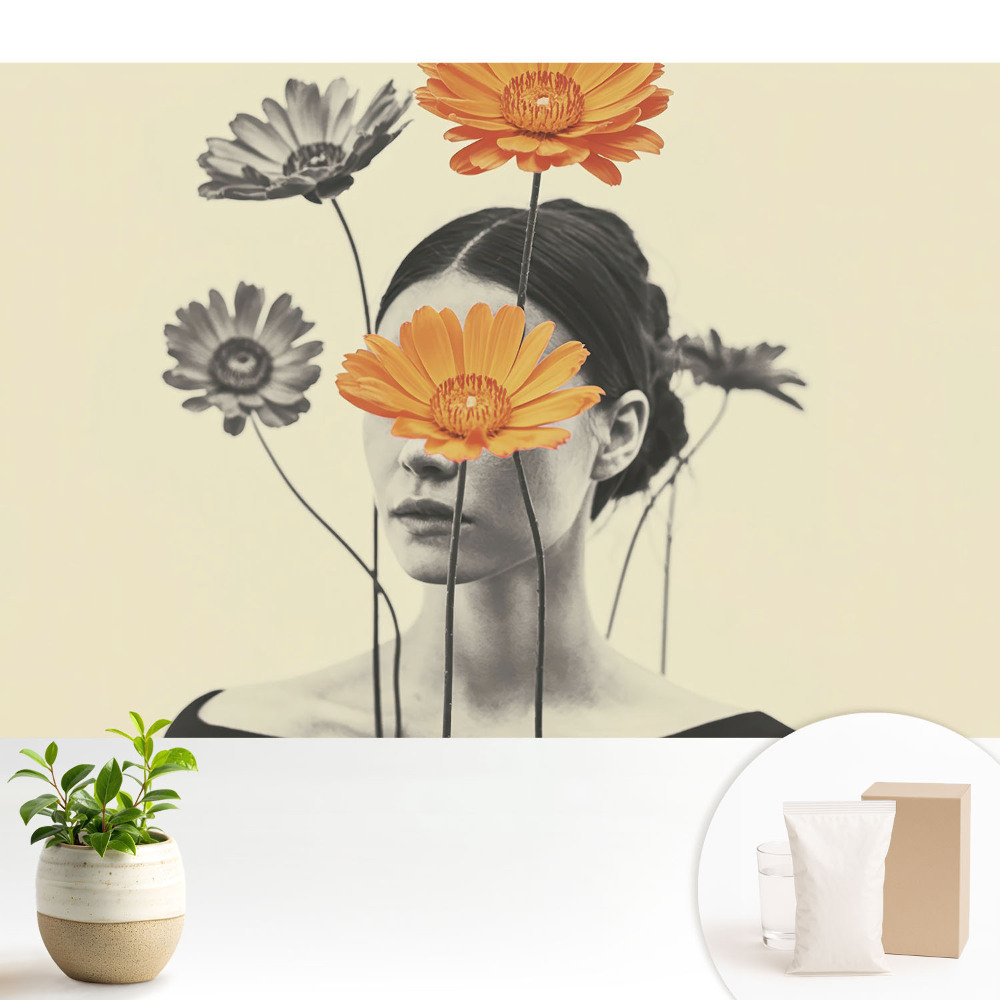 Flori și o față într-un stil suprarealist