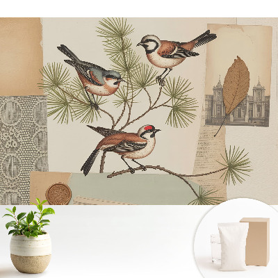 Păsări pe o ramură colaj vintage