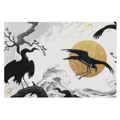 Păsări și valuri minimaliste în cerc