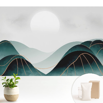 Peisaj modern cu dealuri verzi.