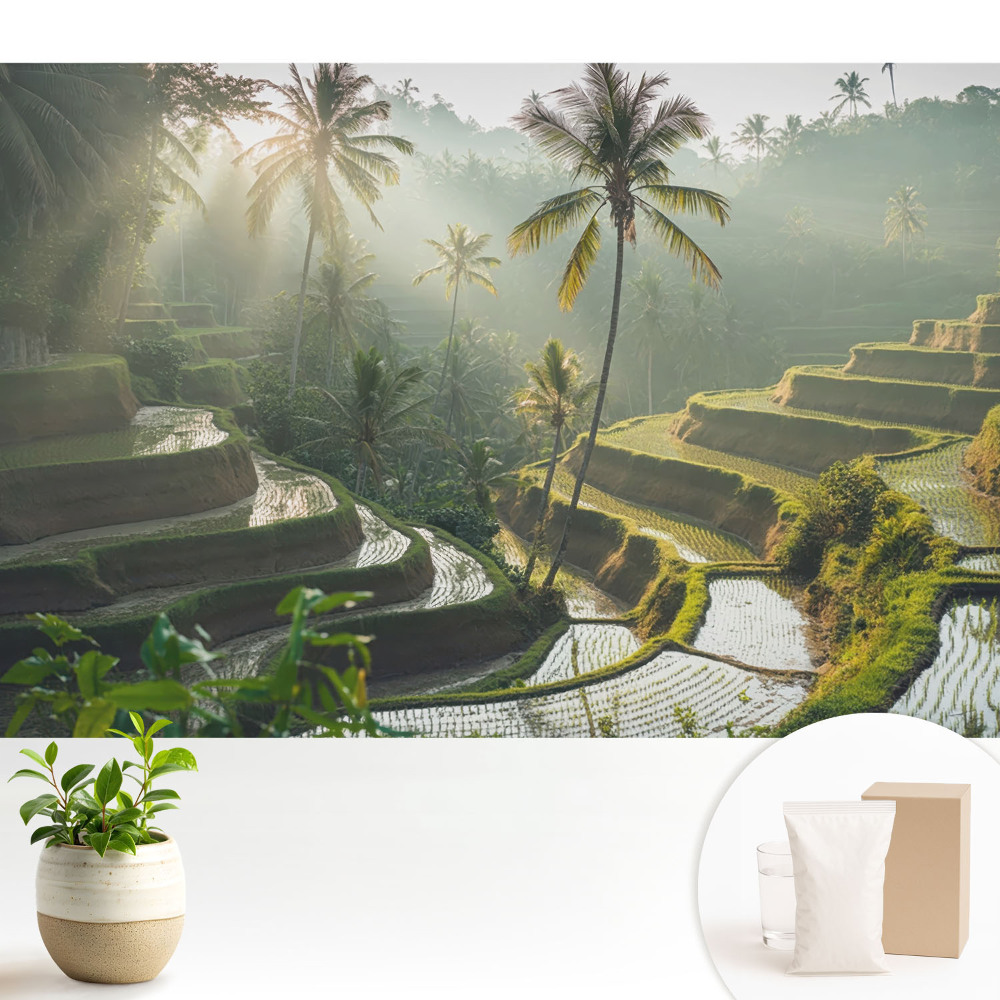 Terase de orez exotice printre palmieri