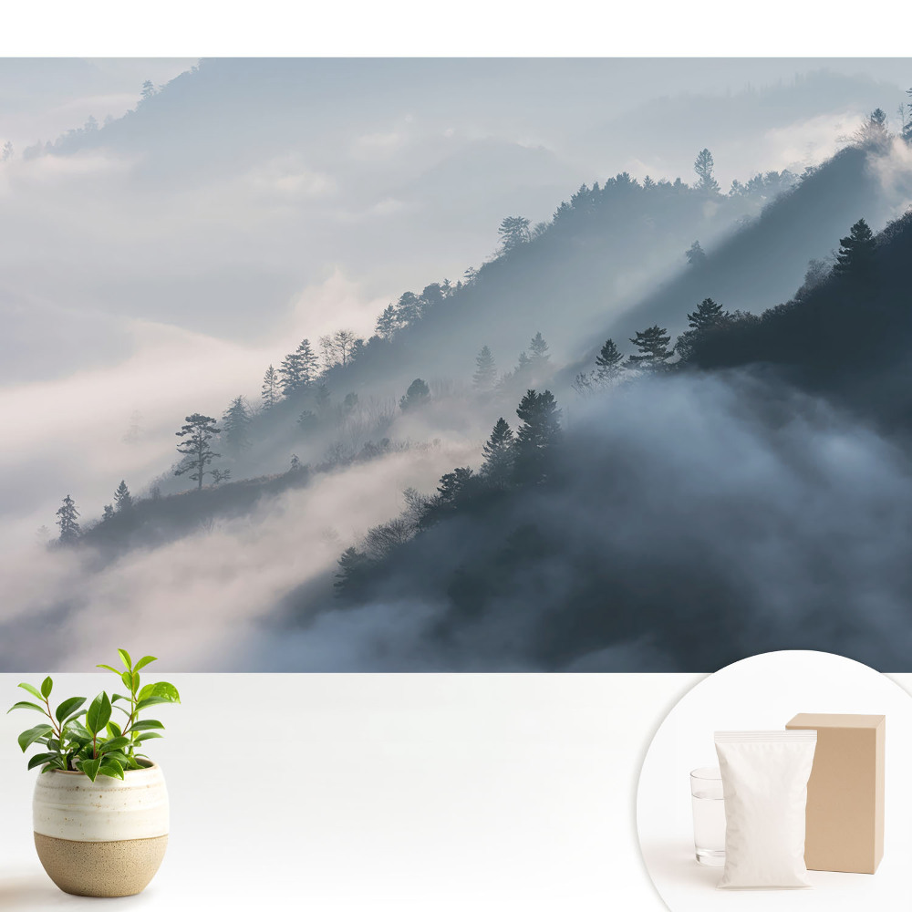 Peisaj înnorat de munți și copaci