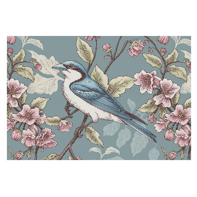 O pasăre înconjurată de crengi de cireș înflorite