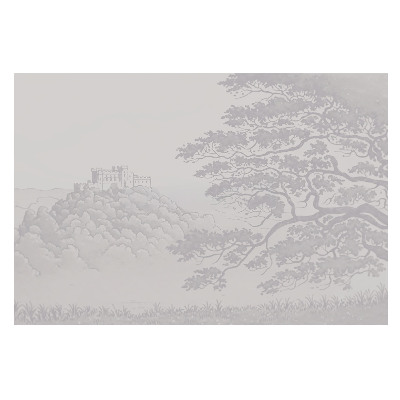 Peisaj cu un castel între copaci