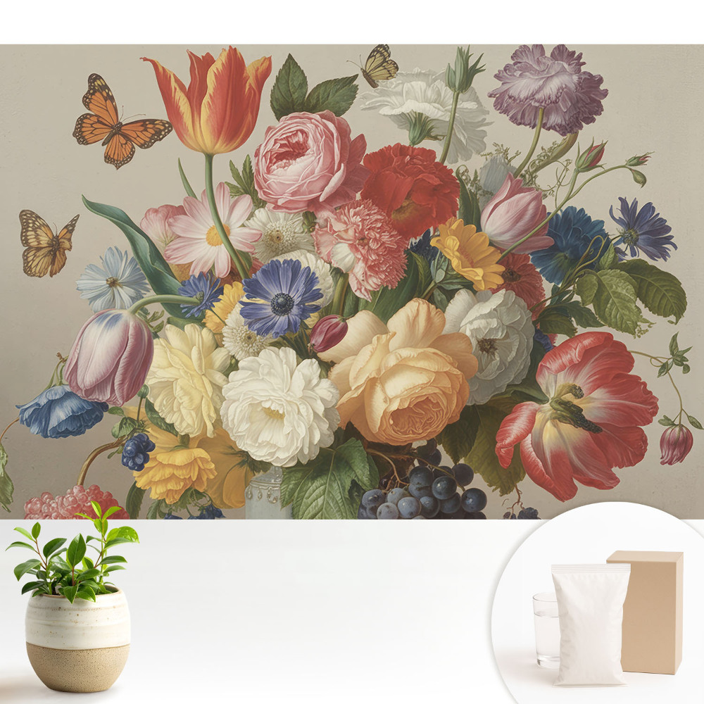 Buchet colorat de flori cu fluturi