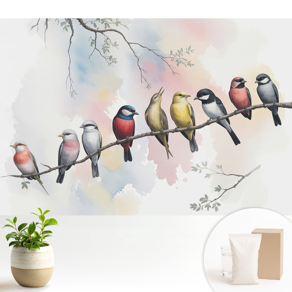 Păsări colorate pe o ramură