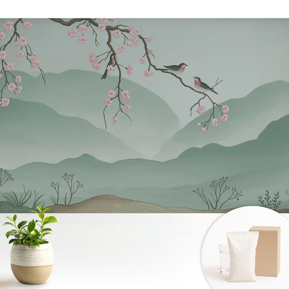 Flori și păsări pe fundalul dealurilor