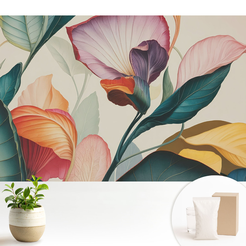 O compoziție florală colorată din frunze și flori