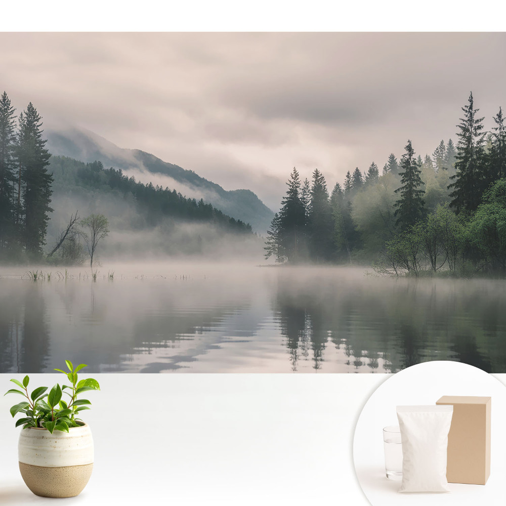 Ceață peste lac printre munți