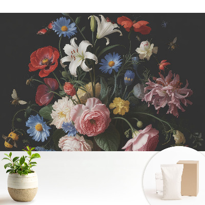 Buchet floral clasic cu decor de insecte