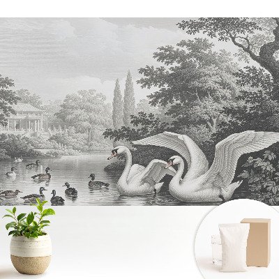 Un lac cu lebede și rațe în stil clasic